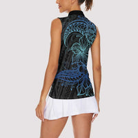 Floral Polynesian Hibiscus Tattoo Women Sleeveless Polo Shirt Blue Gradient Style LT9 - Polynesian Pride