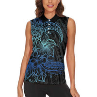 Floral Polynesian Hibiscus Tattoo Women Sleeveless Polo Shirt Blue Gradient Style LT9 - Polynesian Pride