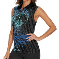 Floral Polynesian Hibiscus Tattoo Women Sleeveless Polo Shirt Blue Gradient Style LT9 - Polynesian Pride