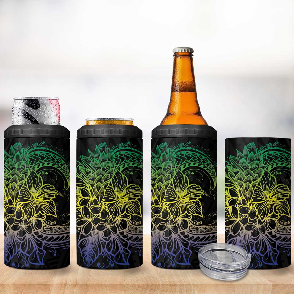 Floral Polynesian Hibiscus Tattoo Can Cooler Tumbler Green Gradient Style