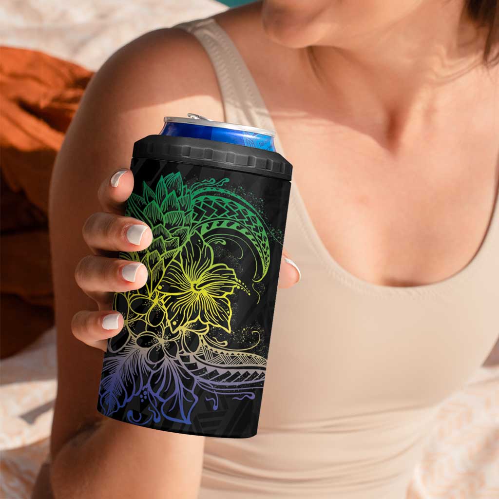 Floral Polynesian Hibiscus Tattoo Can Cooler Tumbler Green Gradient Style