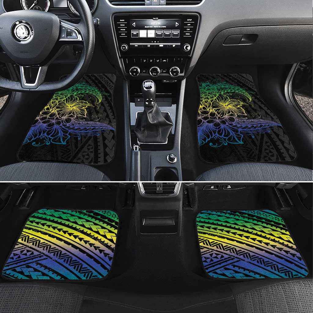 Floral Polynesian Hibiscus Tattoo Car Mats Green Gradient Style LT9 Set 4pcs Green - Polynesian Pride