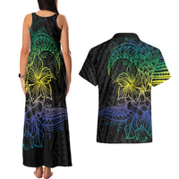 Floral Polynesian Hibiscus Tattoo Couples Matching Tank Maxi Dress and Hawaiian Shirt Green Gradient Style LT9 - Polynesian Pride