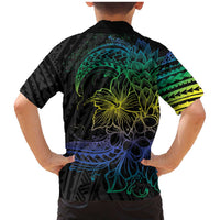 Floral Polynesian Hibiscus Tattoo Family Matching Mermaid Dress and Hawaiian Shirt Green Gradient Style LT9 - Polynesian Pride