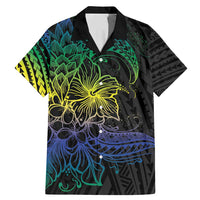 Floral Polynesian Hibiscus Tattoo Family Matching Mermaid Dress and Hawaiian Shirt Green Gradient Style LT9 Dad's Shirt - Short Sleeve Green - Polynesian Pride