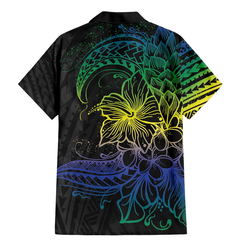 Floral Polynesian Hibiscus Tattoo Family Matching Mermaid Dress and Hawaiian Shirt Green Gradient Style LT9 - Polynesian Pride