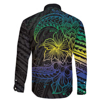 Floral Polynesian Hibiscus Tattoo Family Matching Mermaid Dress and Hawaiian Shirt Green Gradient Style LT9 - Polynesian Pride
