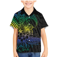 Floral Polynesian Hibiscus Tattoo Family Matching Mermaid Dress and Hawaiian Shirt Green Gradient Style LT9 Son's Shirt Green - Polynesian Pride