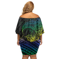Floral Polynesian Hibiscus Tattoo Family Matching Off Shoulder Short Dress and Hawaiian Shirt Green Gradient Style LT9 - Polynesian Pride