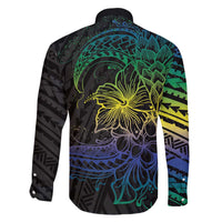 Floral Polynesian Hibiscus Tattoo Family Matching Puletasi and Hawaiian Shirt Green Gradient Style LT9 - Polynesian Pride