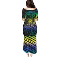 Floral Polynesian Hibiscus Tattoo Family Matching Puletasi and Hawaiian Shirt Green Gradient Style LT9 - Polynesian Pride