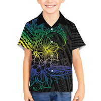 Floral Polynesian Hibiscus Tattoo Family Matching Short Sleeve Bodycon Dress and Hawaiian Shirt Green Gradient Style LT9 Son's Shirt Green - Polynesian Pride