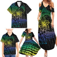 Floral Polynesian Hibiscus Tattoo Family Matching Summer Maxi Dress and Hawaiian Shirt Green Gradient Style LT9 - Polynesian Pride