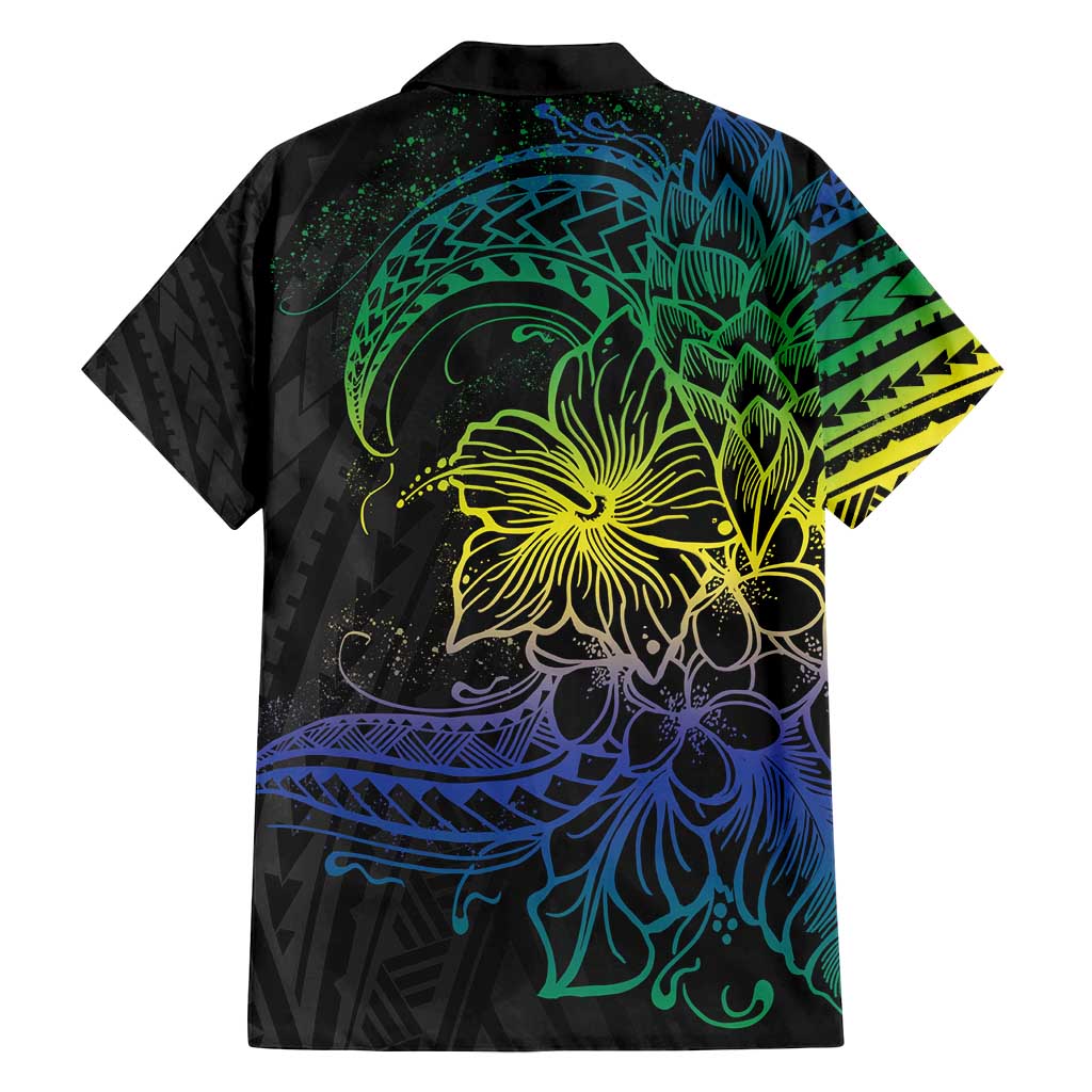 Floral Polynesian Hibiscus Tattoo Family Matching Summer Maxi Dress and Hawaiian Shirt Green Gradient Style LT9 - Polynesian Pride
