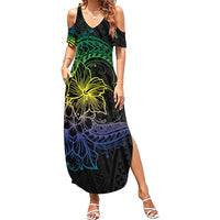 Floral Polynesian Hibiscus Tattoo Family Matching Summer Maxi Dress and Hawaiian Shirt Green Gradient Style LT9 Mom's Dress Green - Polynesian Pride