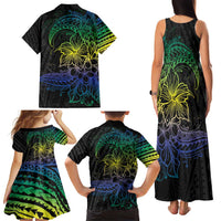 Floral Polynesian Hibiscus Tattoo Family Matching Tank Maxi Dress and Hawaiian Shirt Green Gradient Style LT9 - Polynesian Pride