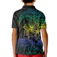 Floral Polynesian Hibiscus Tattoo Kid Polo Shirt Green Gradient Style