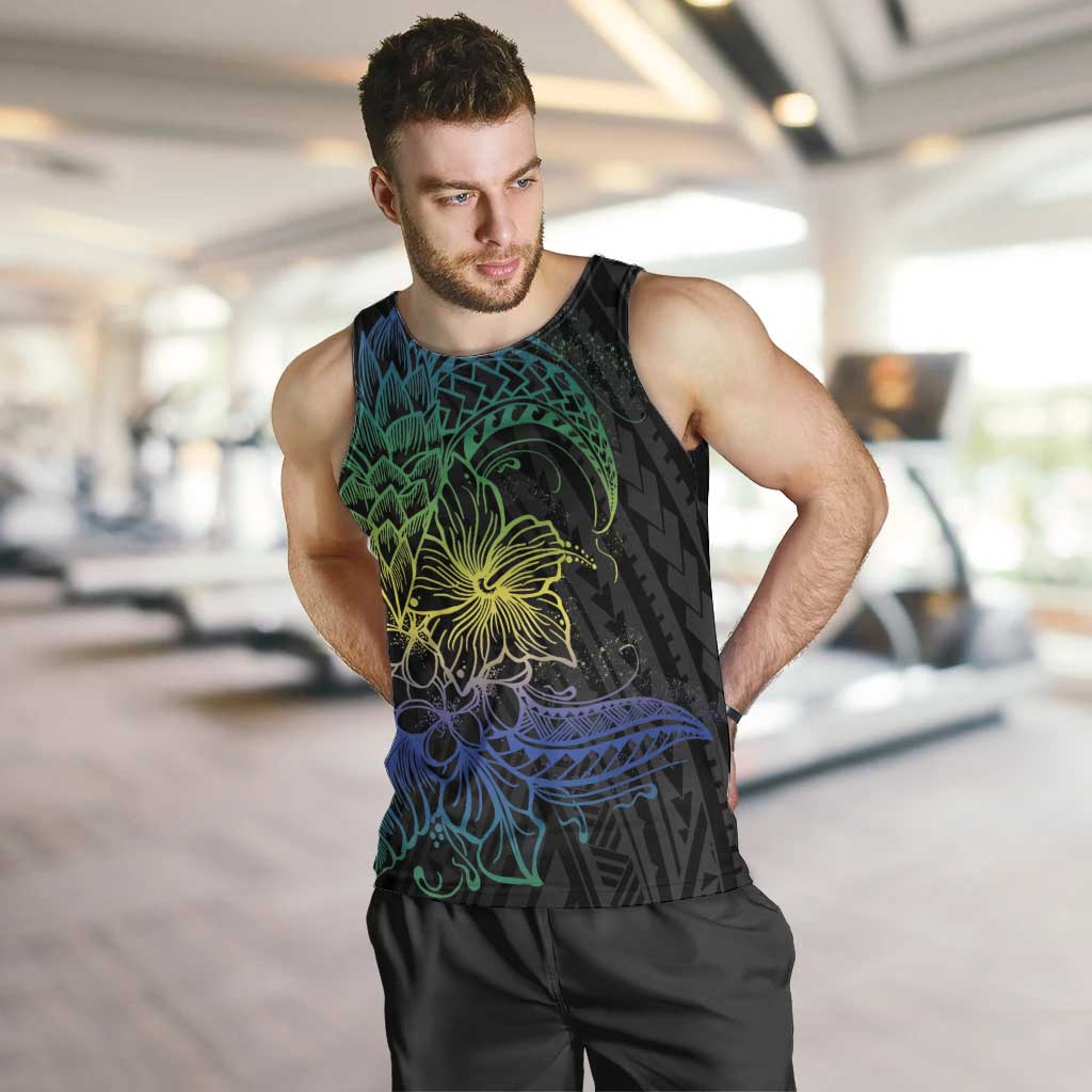 Floral Polynesian Hibiscus Tattoo Men Tank Top Green Gradient Style LT9 Green - Polynesian Pride