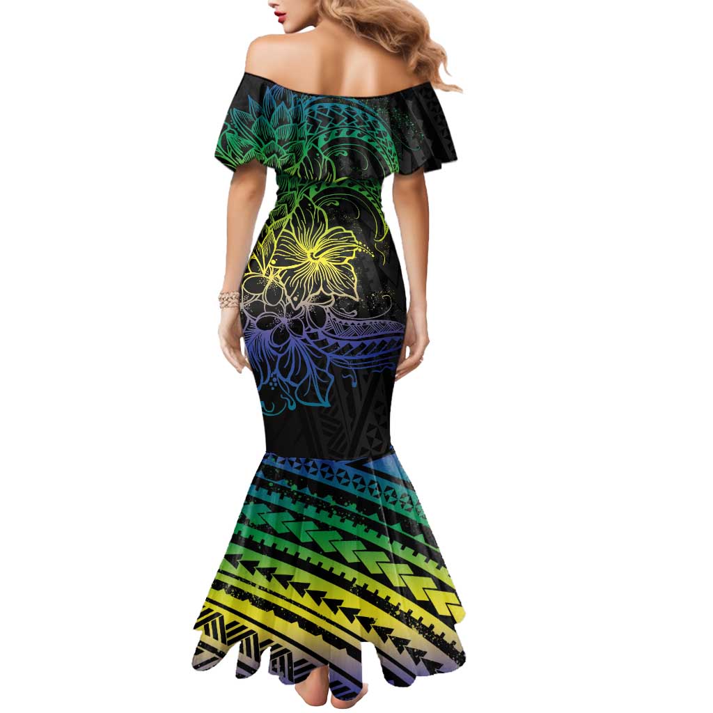 Floral Polynesian Hibiscus Tattoo Mermaid Dress Green Gradient Style LT9 - Polynesian Pride