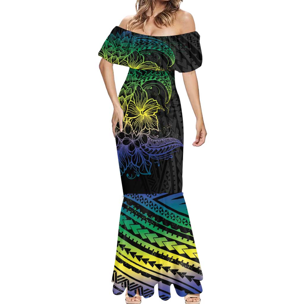 Floral Polynesian Hibiscus Tattoo Mermaid Dress Green Gradient Style LT9 - Polynesian Pride