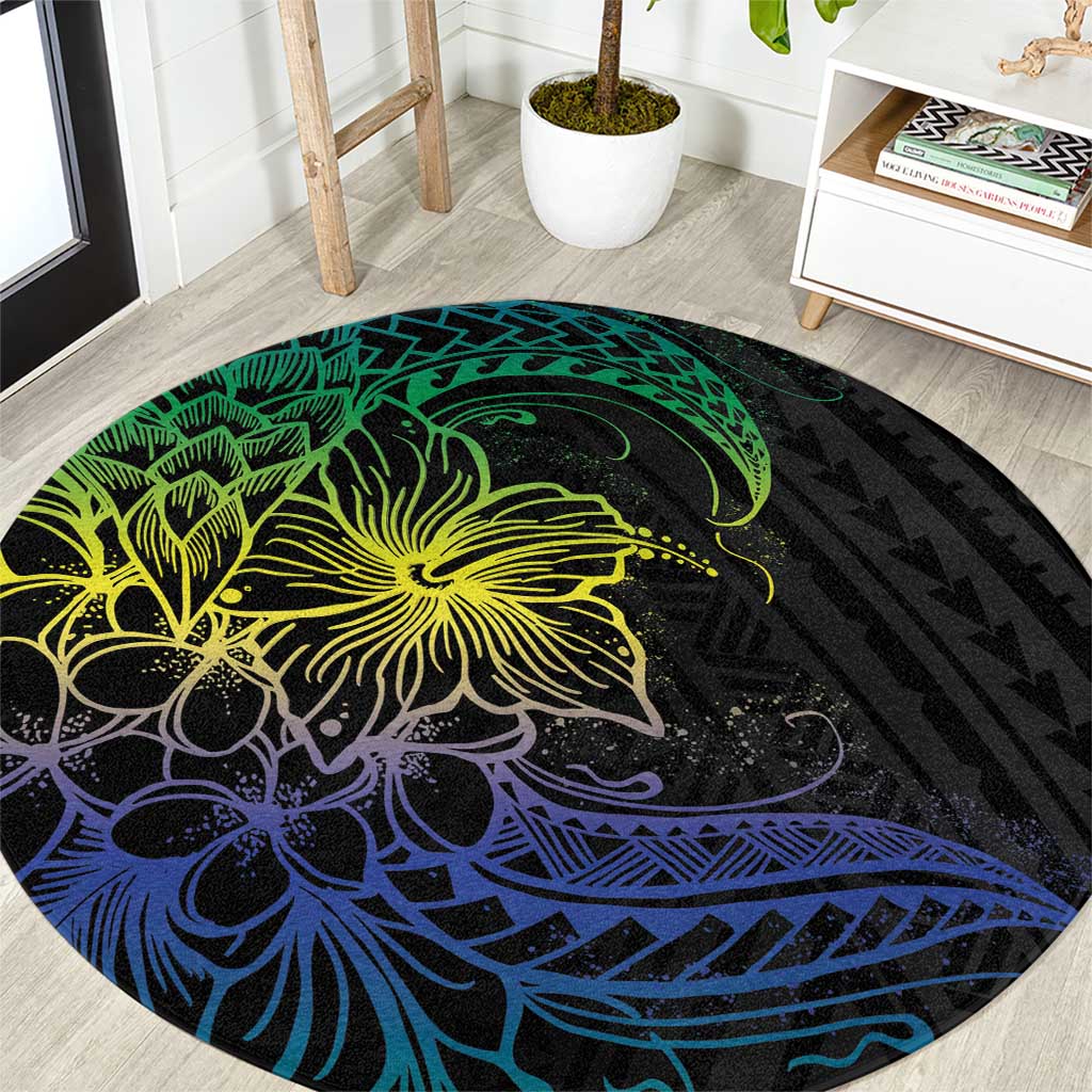 Floral Polynesian Hibiscus Tattoo Round Carpet Green Gradient Style LT9 Green - Polynesian Pride