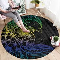 Floral Polynesian Hibiscus Tattoo Round Carpet Green Gradient Style LT9 - Polynesian Pride