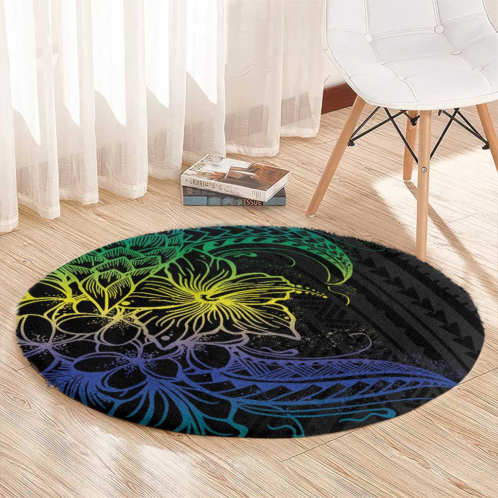 Floral Polynesian Hibiscus Tattoo Round Carpet Green Gradient Style LT9 - Polynesian Pride