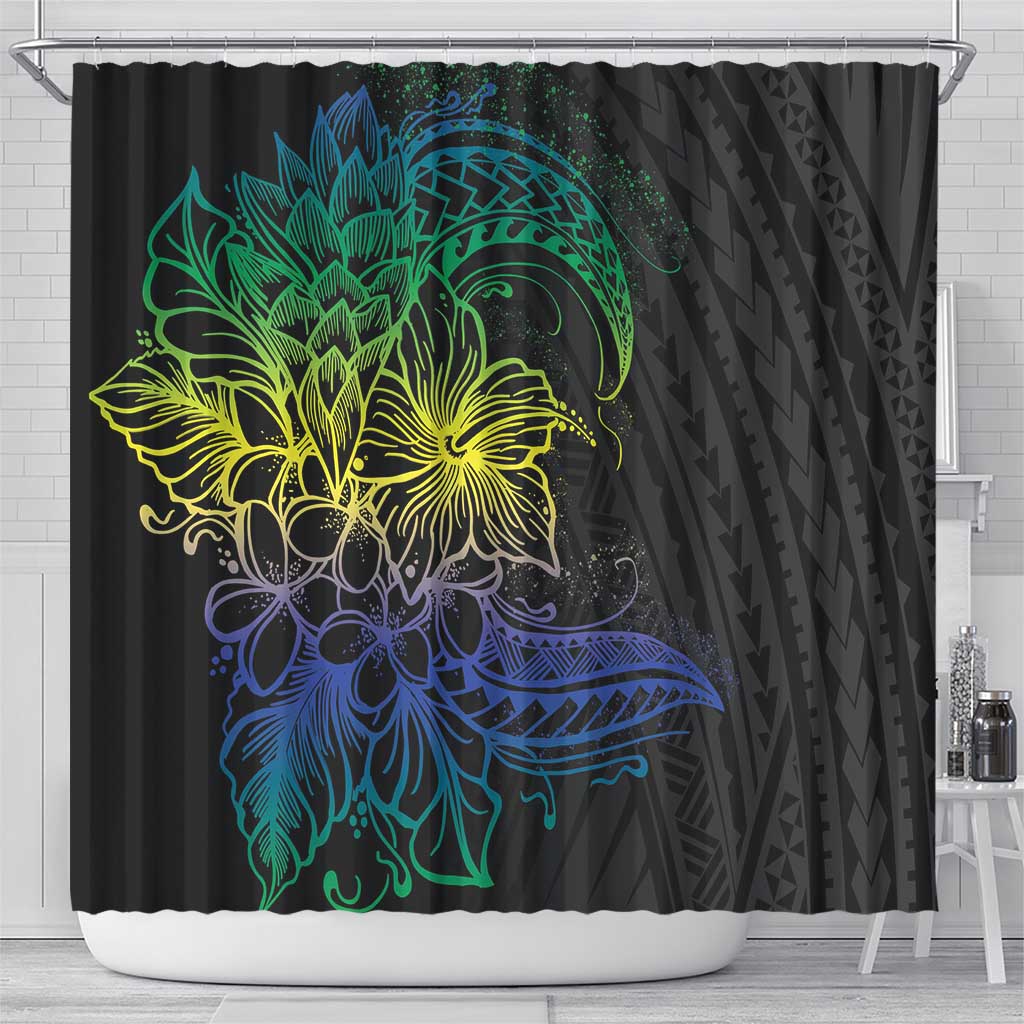 Floral Polynesian Hibiscus Tattoo Shower Curtain Green Gradient Style LT9 - Polynesian Pride