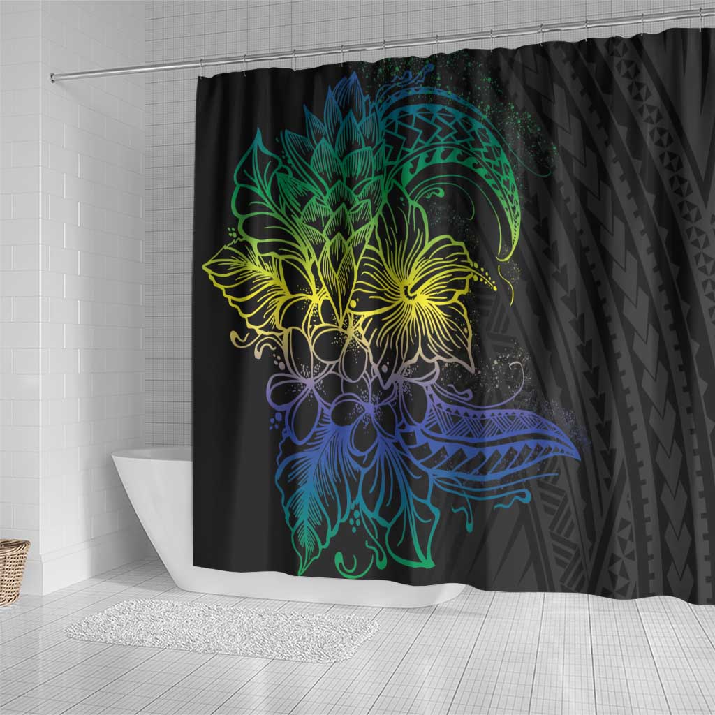 Floral Polynesian Hibiscus Tattoo Shower Curtain Green Gradient Style LT9 - Polynesian Pride