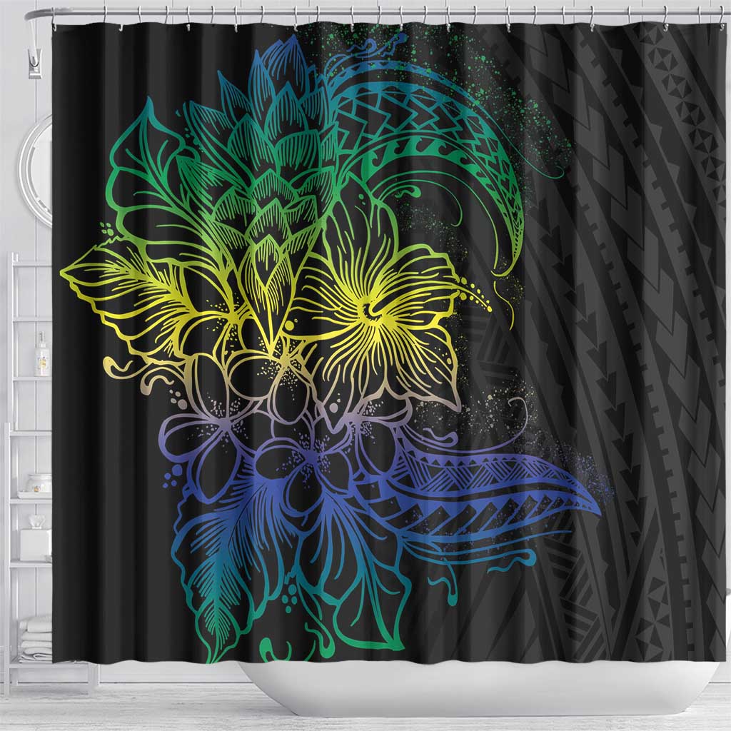 Floral Polynesian Hibiscus Tattoo Shower Curtain Green Gradient Style LT9 - Polynesian Pride