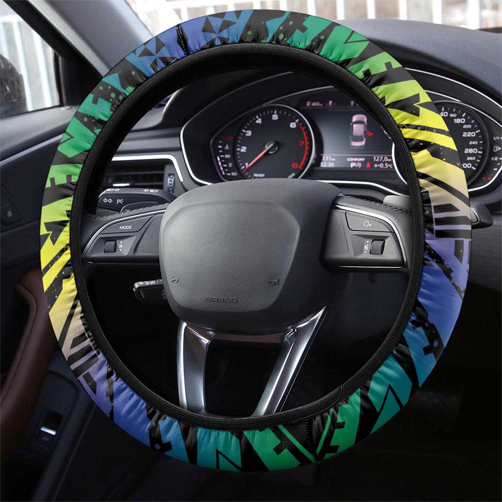 Floral Polynesian Hibiscus Tattoo Steering Wheel Cover Green Gradient Style LT9 - Polynesian Pride