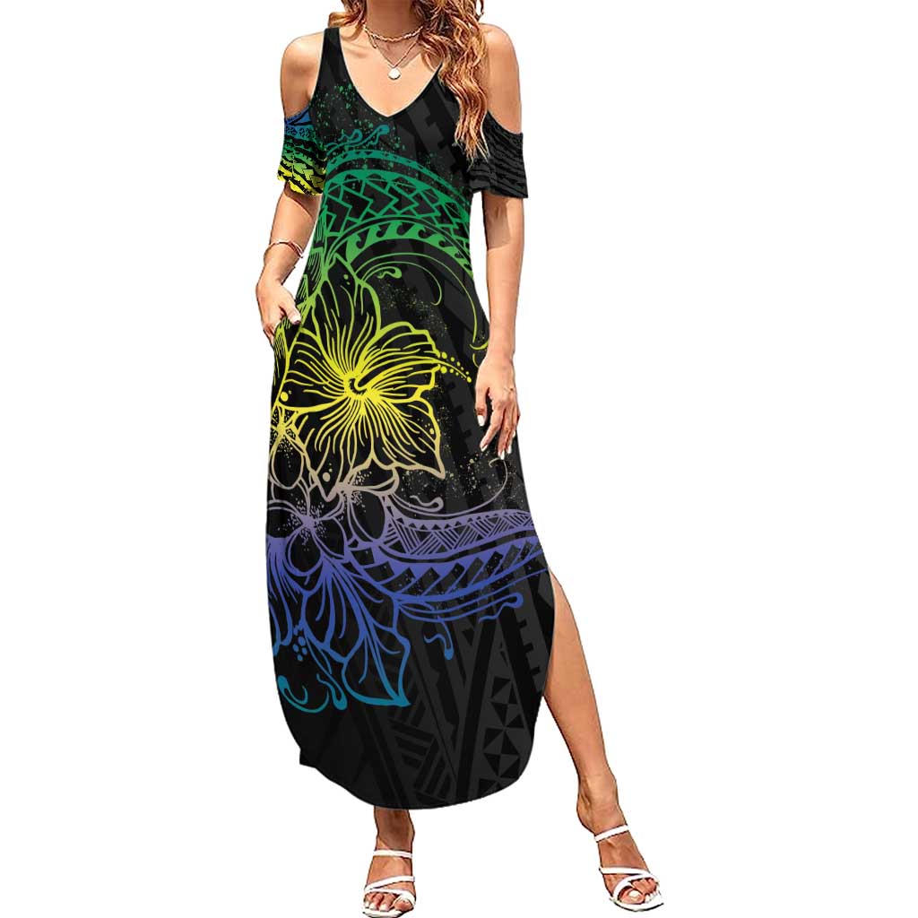 Floral Polynesian Hibiscus Tattoo Summer Maxi Dress Green Gradient Style LT9 Women Green - Polynesian Pride
