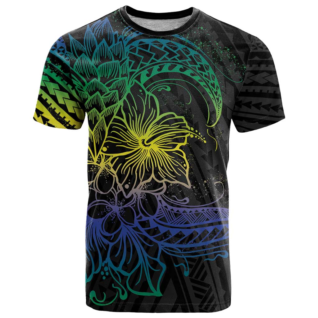 Floral Polynesian Hibiscus Tattoo T Shirt Green Gradient Style LT9 Green - Polynesian Pride