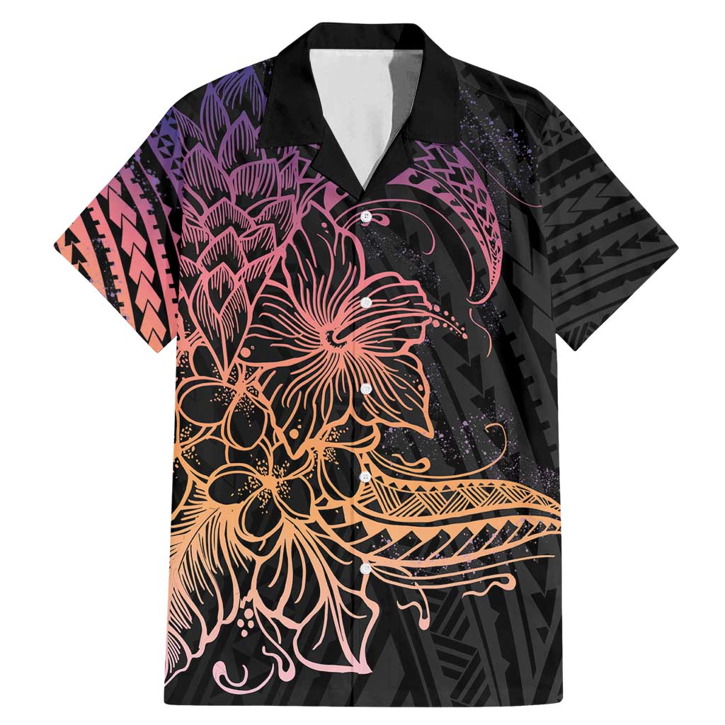 Floral Polynesian Hibiscus Tattoo Family Matching Mermaid Dress and Hawaiian Shirt Peach Gradient Style LT9 Dad's Shirt - Short Sleeve Peach - Polynesian Pride