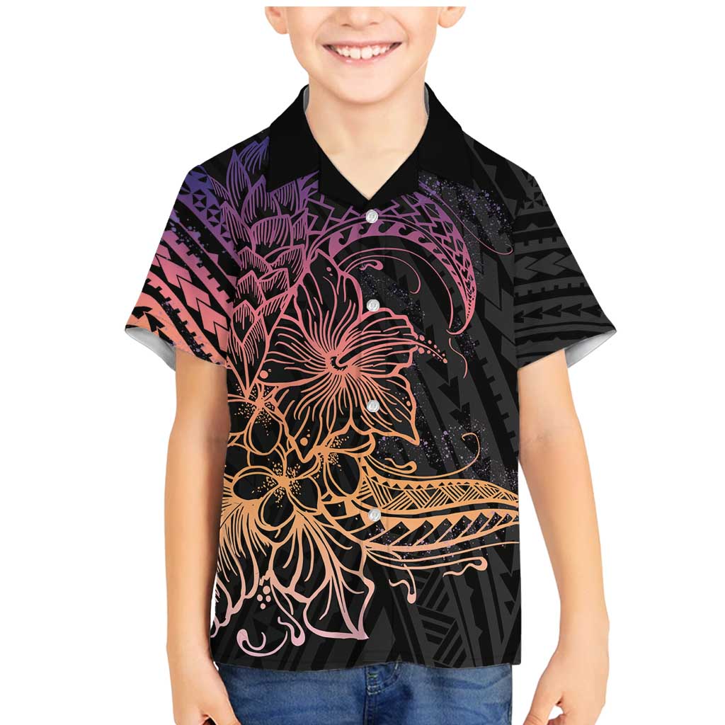 Floral Polynesian Hibiscus Tattoo Family Matching Mermaid Dress and Hawaiian Shirt Peach Gradient Style LT9 Son's Shirt Peach - Polynesian Pride