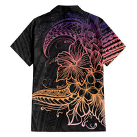 Floral Polynesian Hibiscus Tattoo Family Matching Off The Shoulder Long Sleeve Dress and Hawaiian Shirt Peach Gradient Style LT9 - Polynesian Pride