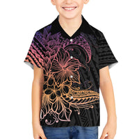 Floral Polynesian Hibiscus Tattoo Family Matching Off The Shoulder Long Sleeve Dress and Hawaiian Shirt Peach Gradient Style LT9 Son's Shirt Peach - Polynesian Pride