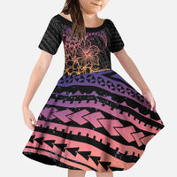 Floral Polynesian Hibiscus Tattoo Family Matching Off Shoulder Maxi Dress and Hawaiian Shirt Peach Gradient Style LT9 Daughter's Dress Peach - Polynesian Pride