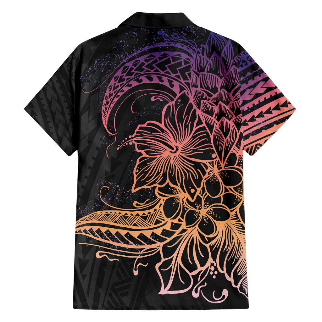Floral Polynesian Hibiscus Tattoo Family Matching Off Shoulder Maxi Dress and Hawaiian Shirt Peach Gradient Style LT9 - Polynesian Pride