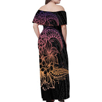 Floral Polynesian Hibiscus Tattoo Family Matching Off Shoulder Maxi Dress and Hawaiian Shirt Peach Gradient Style LT9 - Polynesian Pride