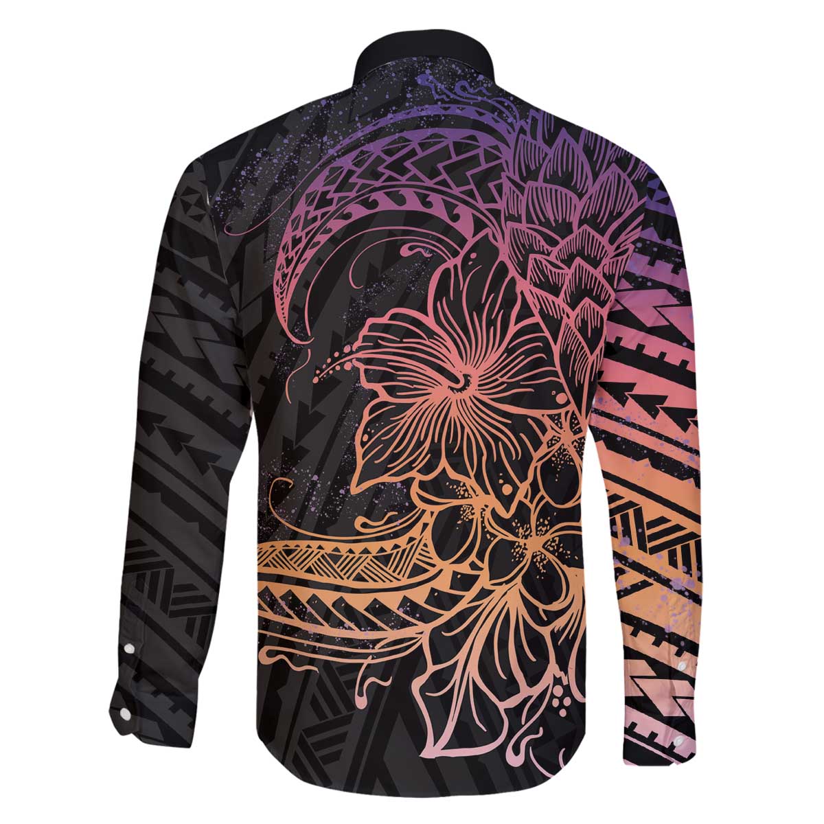 Floral Polynesian Hibiscus Tattoo Family Matching Off Shoulder Short Dress and Hawaiian Shirt Peach Gradient Style LT9 - Polynesian Pride