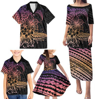 Floral Polynesian Hibiscus Tattoo Family Matching Puletasi and Hawaiian Shirt Peach Gradient Style LT9 - Polynesian Pride