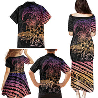 Floral Polynesian Hibiscus Tattoo Family Matching Puletasi and Hawaiian Shirt Peach Gradient Style LT9 - Polynesian Pride