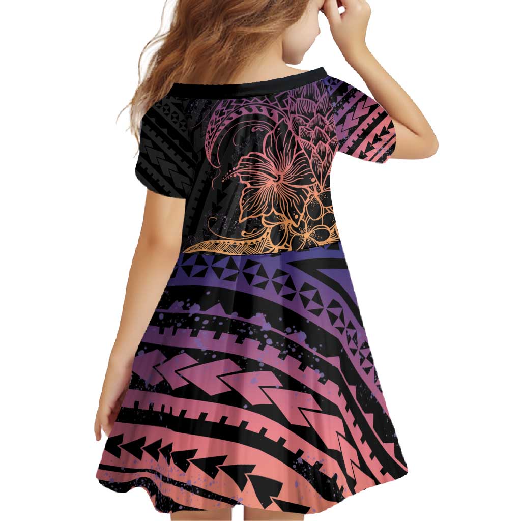 Floral Polynesian Hibiscus Tattoo Family Matching Summer Maxi Dress and Hawaiian Shirt Peach Gradient Style LT9 - Polynesian Pride