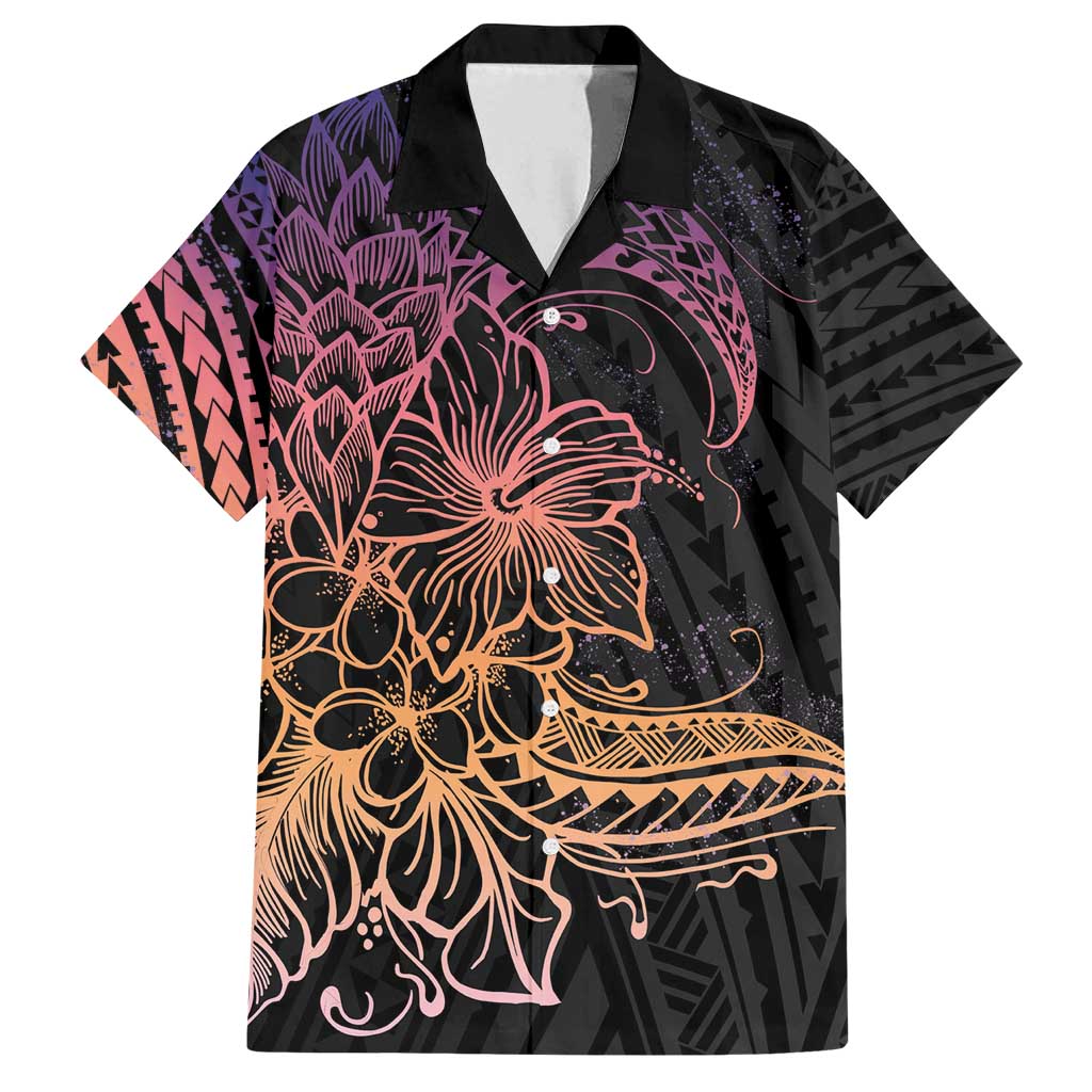 Floral Polynesian Hibiscus Tattoo Family Matching Summer Maxi Dress and Hawaiian Shirt Peach Gradient Style LT9 Dad's Shirt - Short Sleeve Peach - Polynesian Pride