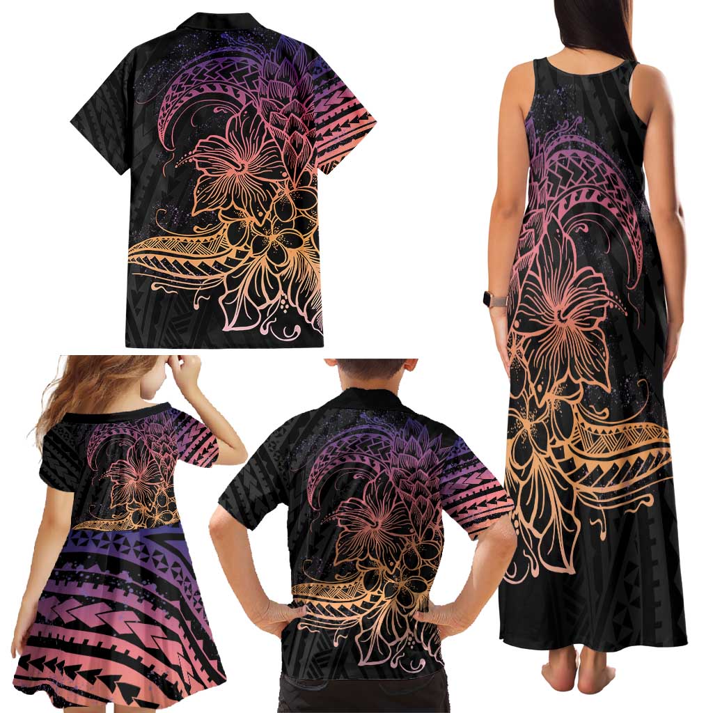 Floral Polynesian Hibiscus Tattoo Family Matching Tank Maxi Dress and Hawaiian Shirt Peach Gradient Style LT9 - Polynesian Pride