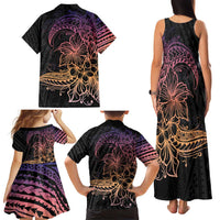 Floral Polynesian Hibiscus Tattoo Family Matching Tank Maxi Dress and Hawaiian Shirt Peach Gradient Style LT9 - Polynesian Pride