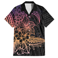 Floral Polynesian Hibiscus Tattoo Family Matching Tank Maxi Dress and Hawaiian Shirt Peach Gradient Style LT9 Dad's Shirt - Short Sleeve Peach - Polynesian Pride