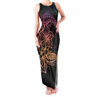 Floral Polynesian Hibiscus Tattoo Family Matching Tank Maxi Dress and Hawaiian Shirt Peach Gradient Style LT9 Mom's Dress Peach - Polynesian Pride