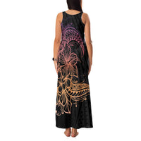 Floral Polynesian Hibiscus Tattoo Family Matching Tank Maxi Dress and Hawaiian Shirt Peach Gradient Style LT9 - Polynesian Pride